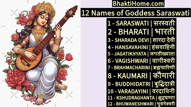 12 Names of Goddess Saraswati